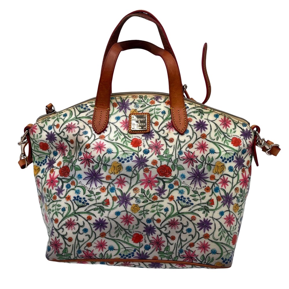 Dooney Bourke Floral Satchel Crossbody Shoulder‎ Bag Leather Trim Adjustable